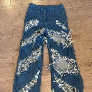 Heavily distressed jeans